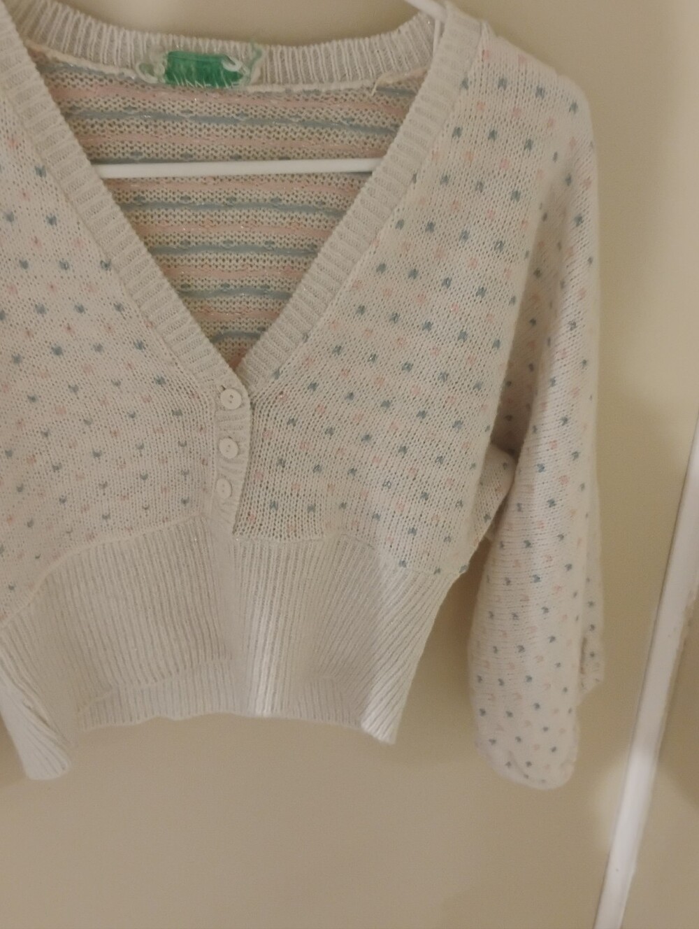 1980s does 1930s Wippette Womens Pastel Cropped Buttoned Bishop Sleeve Sweater - Picture 3 of 5
